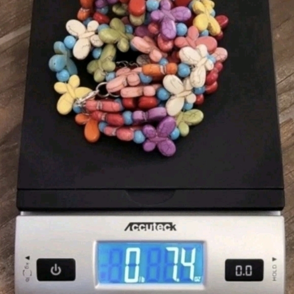 Double Strand Distressed Rainbow Butterfly Stone Beaded Necklace w/ Extender - Picture 12 of 12